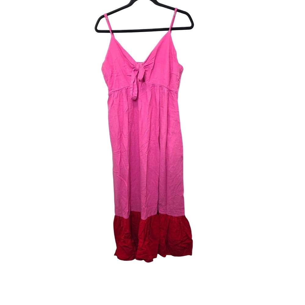 Tabitha Brown X Target Pink‎ & Red Maxi Dress Babydoll Bow Tie Front - Size XL